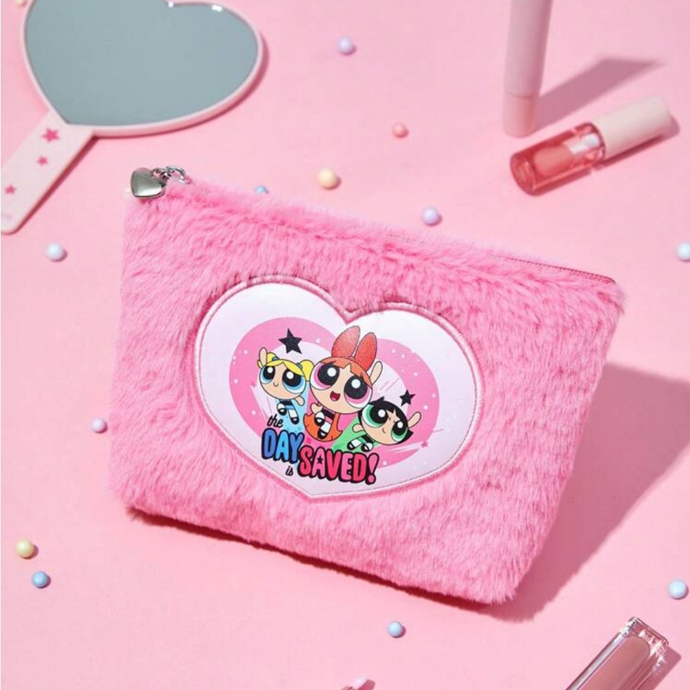 THE POWERPUFF GIRLS X Rebellious Rose Pink Plush Cosmetic Bag